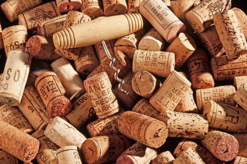 Wine corks with a corkscrew