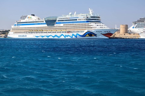 Cruise ship Aida Diva in the harbour of Rhodes