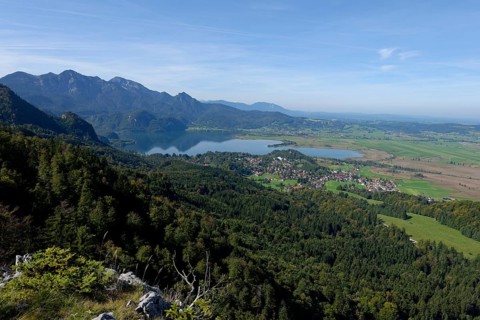 View from Zwieselschrofen mountain towards Kochel am See