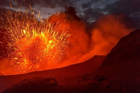 Eruption of Mount Yasur volcano