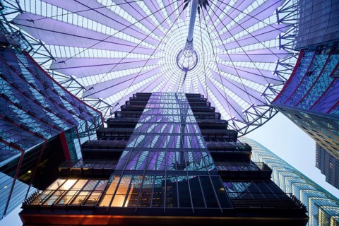 The illuminated dome of the Sony Center