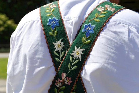 Suspenders embroidered with gentian and edelweiss flowers