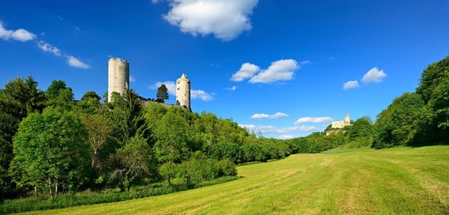 Ruins of Rudelsburg Castle and Burg Saaleck Castle