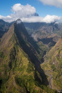 Dramatic clouds above Piton Cabris and Canyon des Riviere des Galets