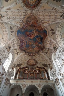 Vault and organ loft of the baroque Church of St. Mang