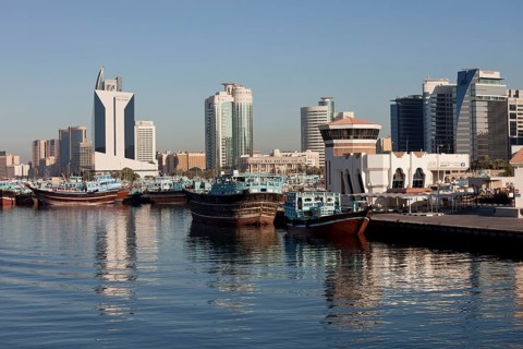 Dhow harbor and skyscrapers on the Creek