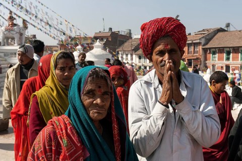 Indian pilgrims in the Boudhanath Stupa