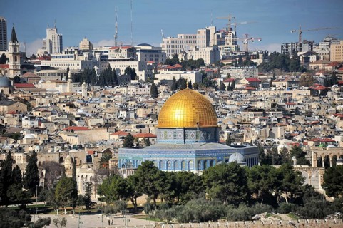 View from the Mount of Olives to the Dome of the Rock and the city