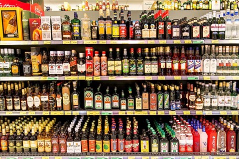 Shelf with various spirits