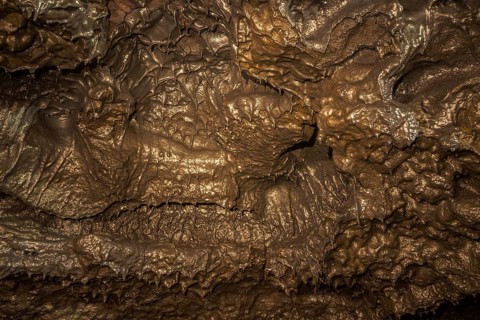 Solidifed lava in a subterranean lava tube created by an eruption of the Piton de la Fournaise volcano