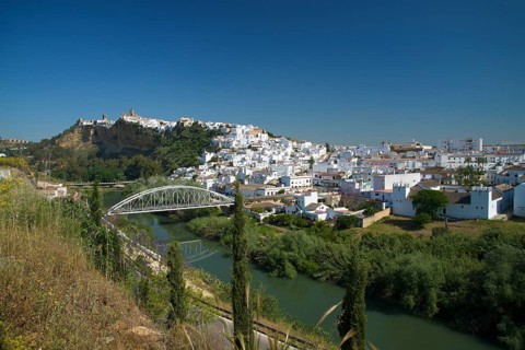 View over the Rio Guadalete on the old town of Arcos de la Frontera