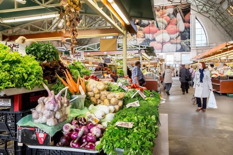 Vegetable stall in the market hall