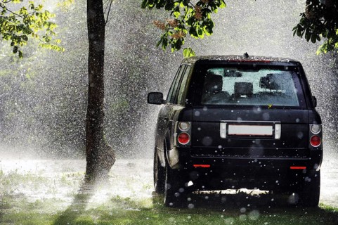 Parked SUV in the rain