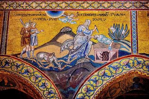 Byzantine mosaics of the The Sacrifice of Isaac in the Monreale Cathedral