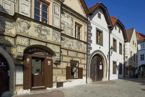 Historic row of houses with sgraffito