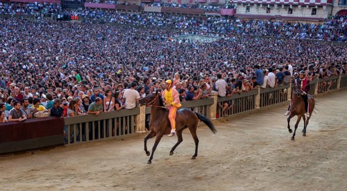 The Palio di Siena horse race on Piazza del Campo