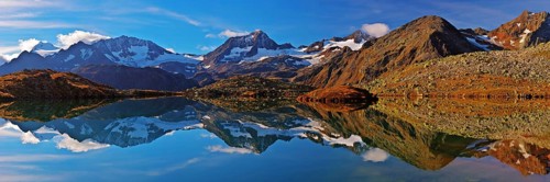 Principal ridge of the Alps and Lake Mutterberger See with Mts Wilder Pfaff