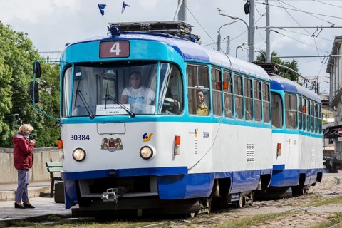 Tram at a stop