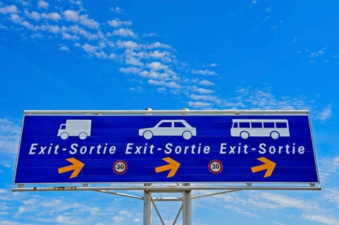 Sign for the exit for motor vehicles in the port area