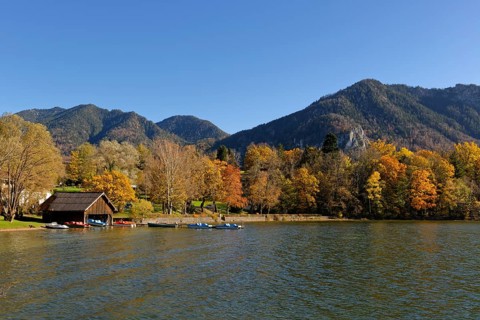 Autumn at Lake Kochel or Kochelsee Lake with Mt Jochberg