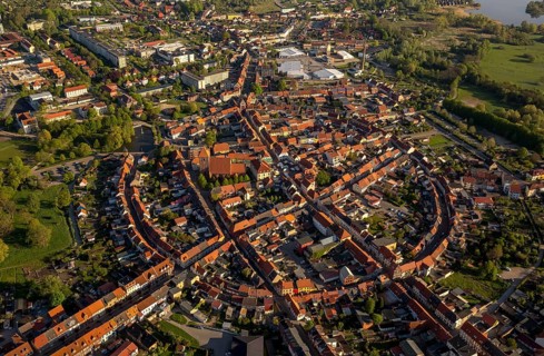 City walls and a circular town layout of the historic city of Teterow