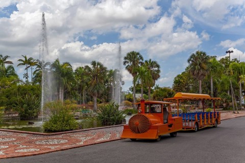 Touristic train at the entrance of Jardin Botanico National Dr. Rafael Maria Moscoso