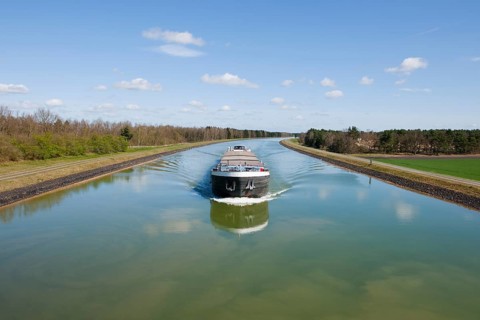 Cargo ship on the federal waterway Elbe Lateral Canal