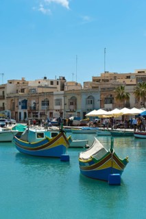 Colorfully painted traditional fishing boats