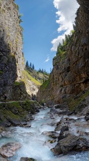 Upper entrance of the Hollentalklamm gorge with the rushing waters of the Hammersbach stream