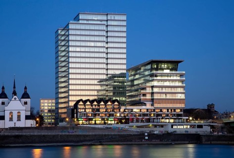 The former Lufthansa high-rise building and Deutz Abbey