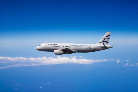 SX-DGD Aegean Airlines Airbus A320-232 in flight over the Mediterranean Sea