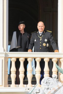 Princess Charlene and Prince Albert II. of Monaco at the Prince's Palace on Fete du Prince national holiday