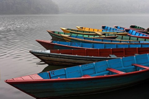Colourful boats on Phewa Lake