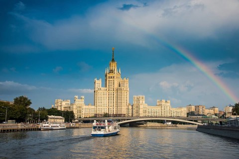 Stalin Tower with a rainbow