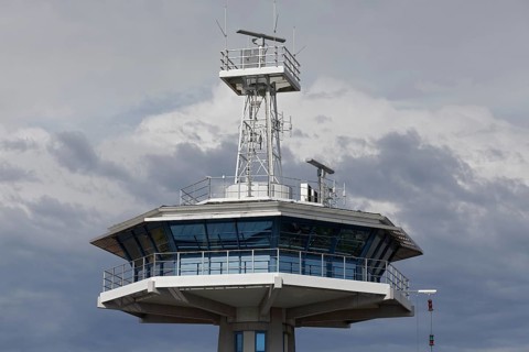 Control tower of the traffic center at the mouth of the Trave