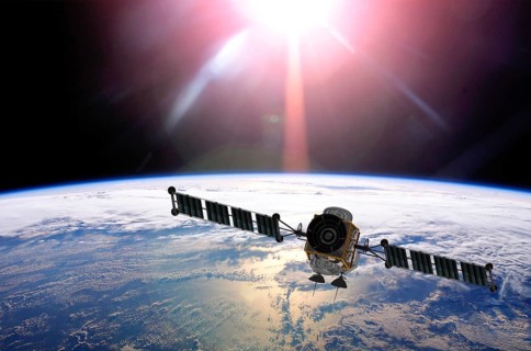 Geostationary orbit satellite above the Earth