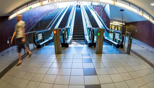 Modern metro station at the Messe Frankfurt exhibition hall