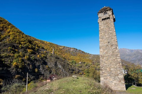 Chechen watchtower in the chechen mountains