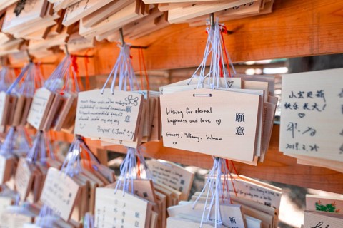 Written wishes to deities on small wooden boards