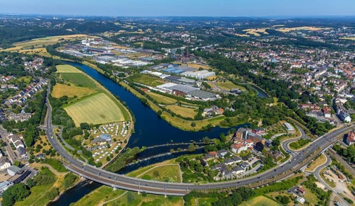 Aerial view of the industrial area Henrichshutte with LWL-Industriemuseum Henrichshutte Hattingen in Hattingen