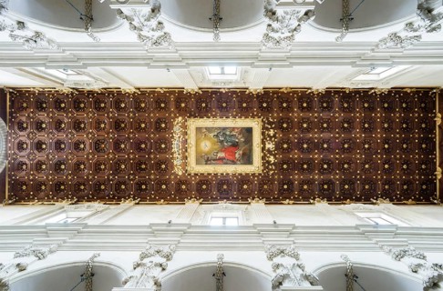 Gilded coffered ceiling with paintings of the Trinity
