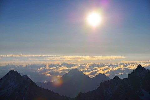View of the Austrian Alps from Mt Schrankogel across Mt Ruderhofspitze