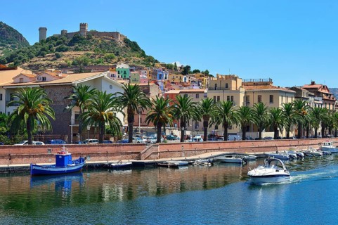 View from the river Temo onto the historic centre and the Malaspina castle ruins