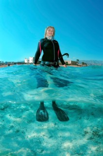 Freediver standing in the water