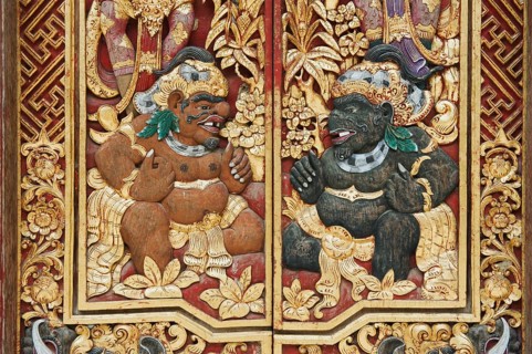 Wooden door decorated with carvings