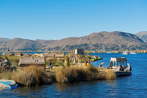 Floating islands of the Uros on Lake Titicaca