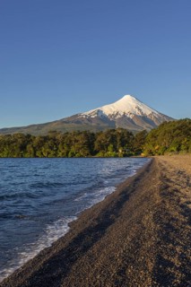 Osorno volcano and the shore of the bay of Lake Llanquihue
