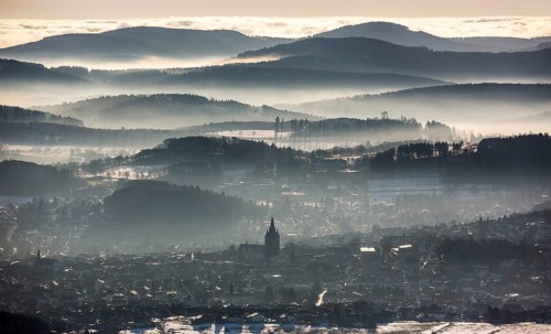 View from Scharfenberg on Brilon with Provost Church of St. Peter and Andrew