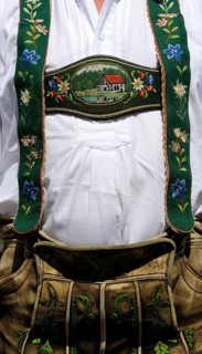 Man in lederhosen with embroidered suspenders