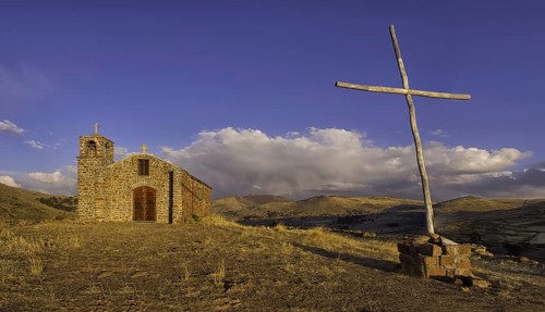 Small church and cross in the backcountry